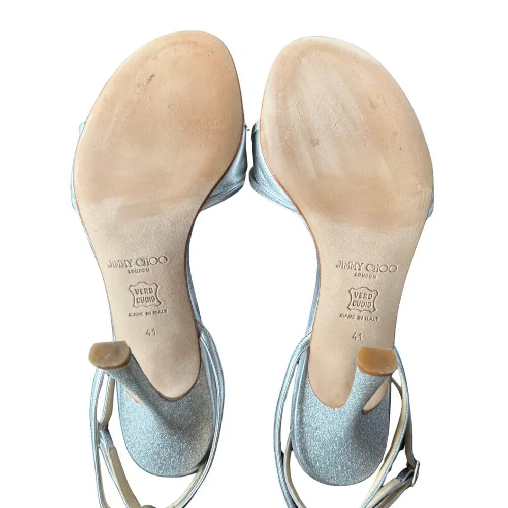 Jimmy Choo Cruise Collection Gloria Silver Ankle Strap Glitter Heels Eu Size 41